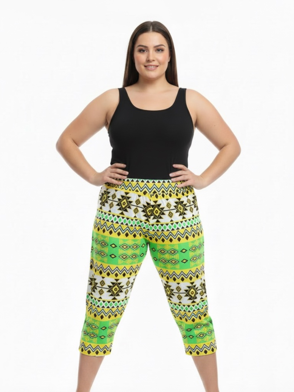 Rocawear Stretchy tribal Lime Green Crop Ruched print leggings L